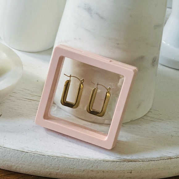 LALA Gold Hoop Earrings in Pink Display Case - Picture 1 of 8